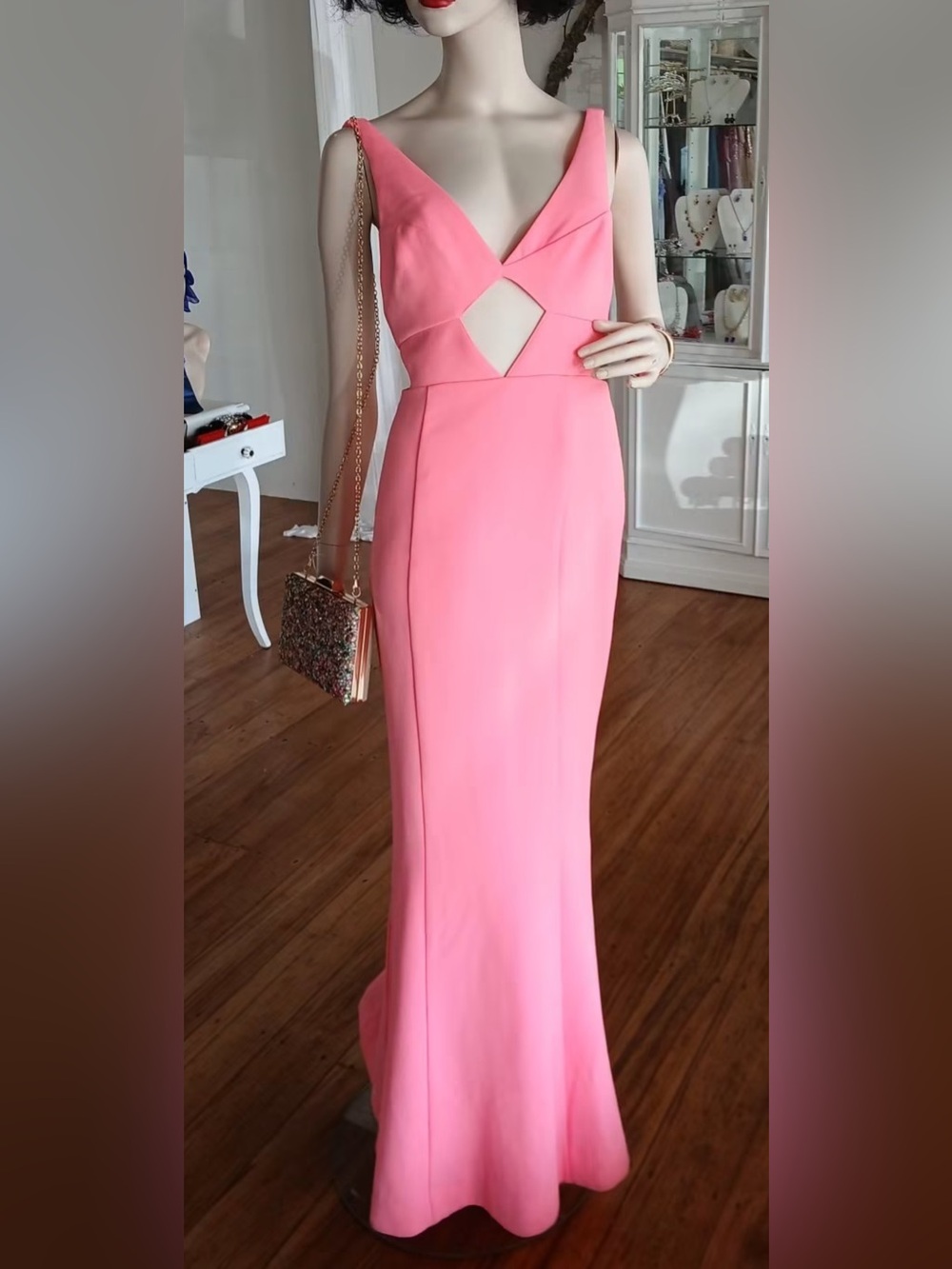 White Fox Boutique Pink Cutout V-Neck Maxi Dress